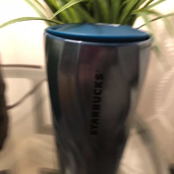 NEW STARBUCKS 2021 METALLIC BLUE SILVER SWIRL CERAMIC DOUBLE WALL TUMBLER 12oz - Picture 7 of 8